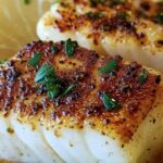 Lemon butter fish fillet served with steamed broccoli and roasted potatoes