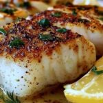 Lemon butter fish fillet served with steamed broccoli and roasted potatoes