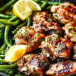 Fresh ingredients for lemon garlic butter chicken green beans skillet recipe