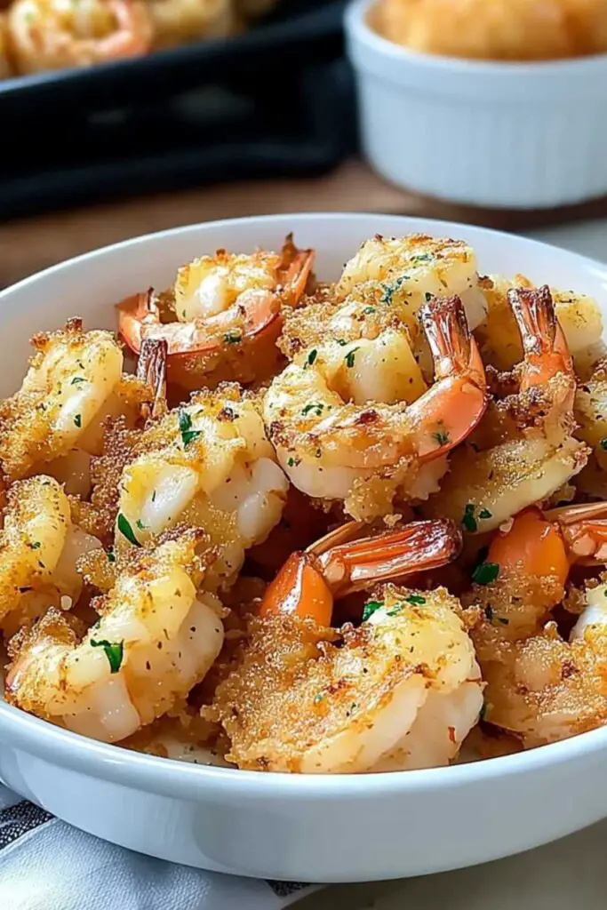 Magic crispy baked shrimp ingredients including jumbo shrimp, panko breadcrumbs, and garlic butter