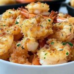 Golden brown magic crispy baked shrimp with fresh parsley garnish served on white plate