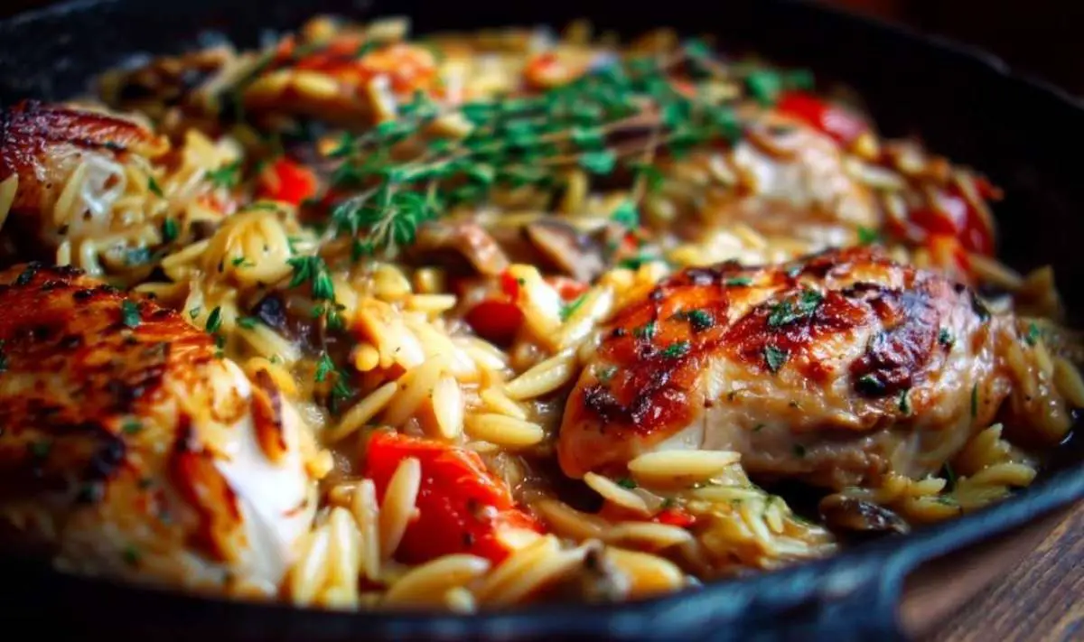 Ingredients for Marry Me Chicken Orzo including chicken, orzo, cream, and Parmesan