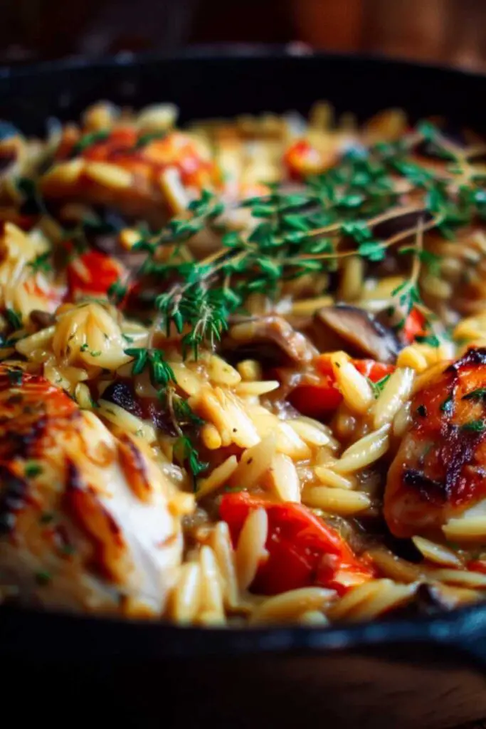 Ingredients for Marry Me Chicken Orzo including chicken, orzo, cream, and Parmesan