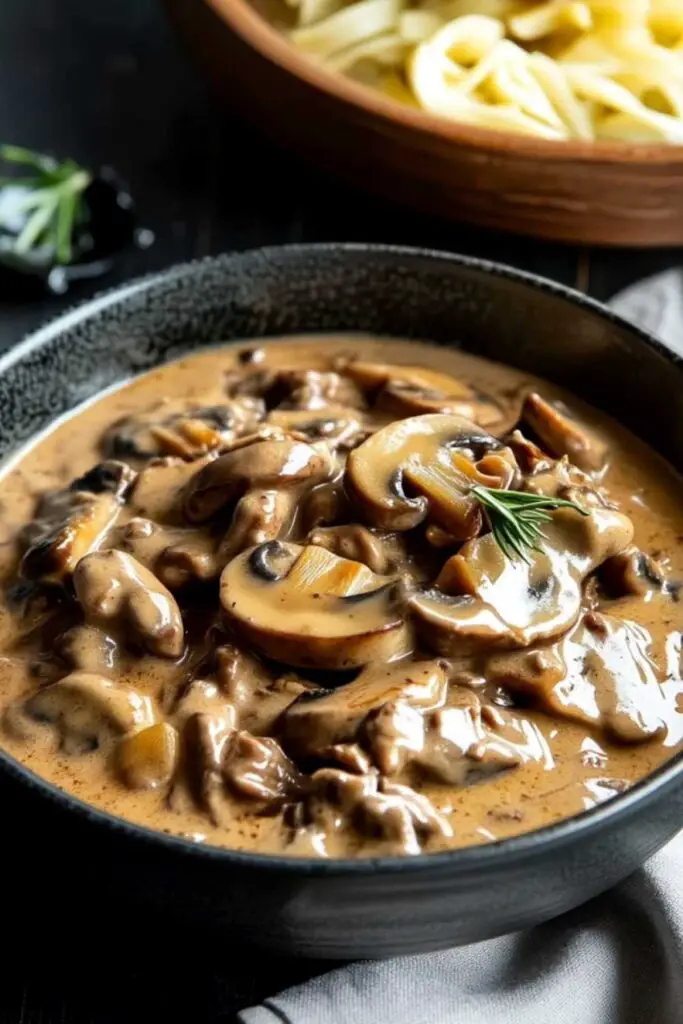 Martha Stewart beef stroganoff ingredients laid out on kitchen counter