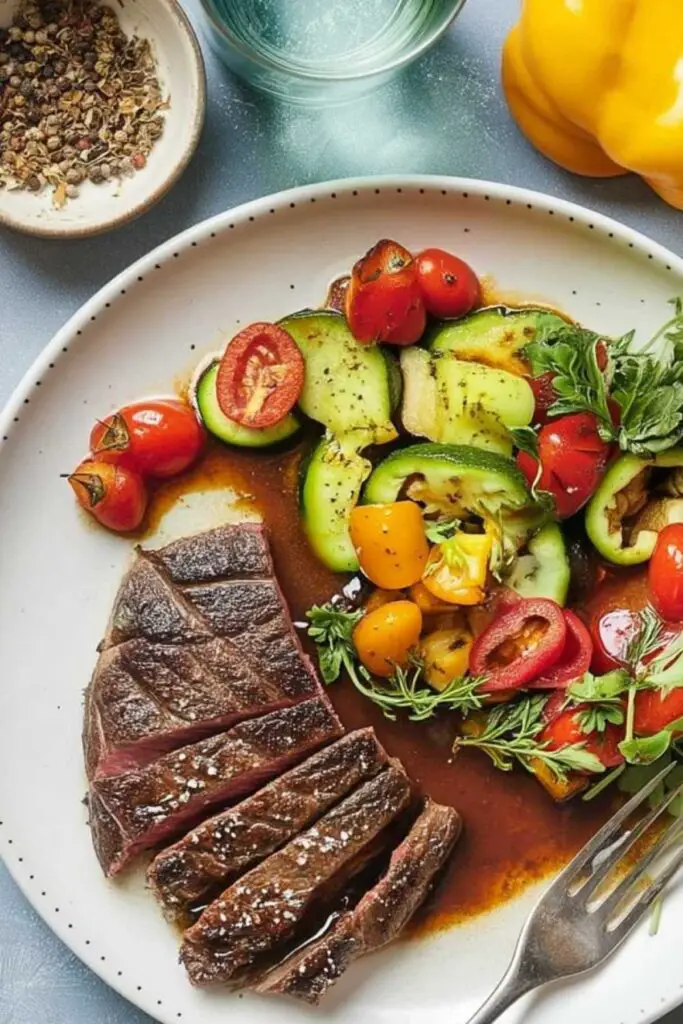 Fresh pepper steak recipe ingredients including flank steak and crushed peppercorns