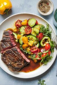 Finished pepper steak recipe with sliced steak and pepper sauce