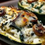 Fresh spinach mushrooms ricotta cheese ingredients for stuffed zucchini recipe