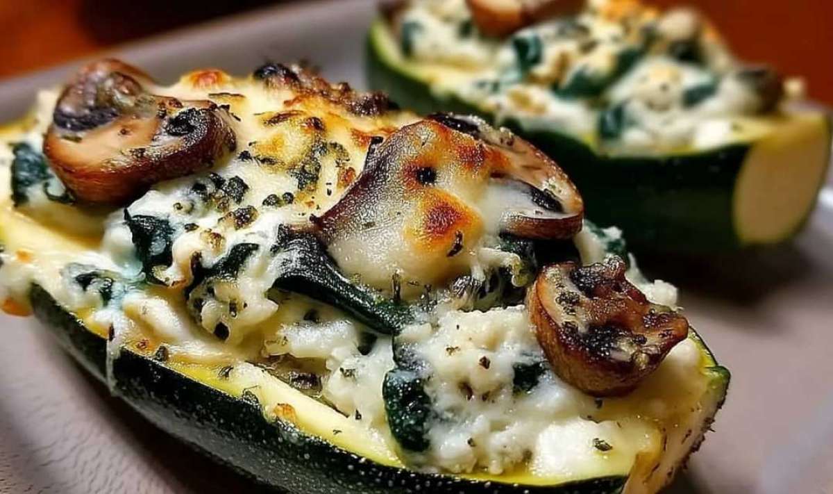 Quick Spinach Mushroom Ricotta Zucchini Boats