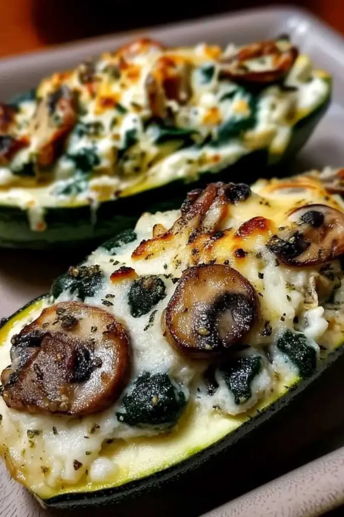 Fresh spinach mushrooms ricotta cheese ingredients for stuffed zucchini recipe
