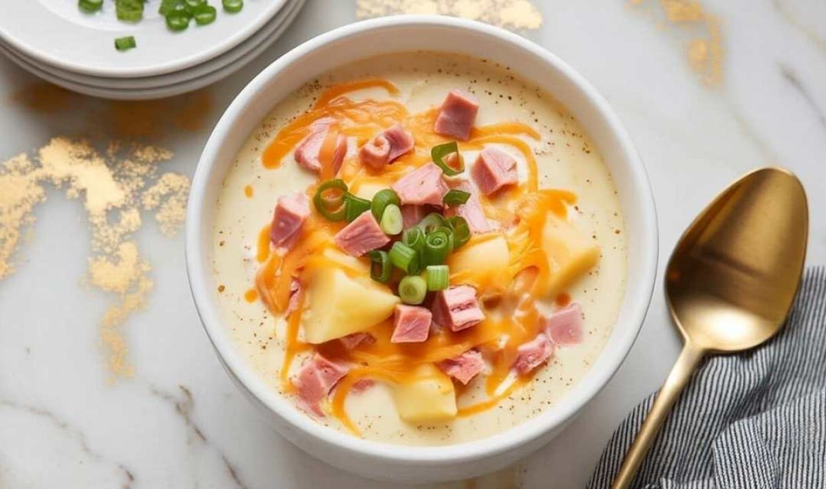 Cheesy Crockpot Potato Soup with Ham