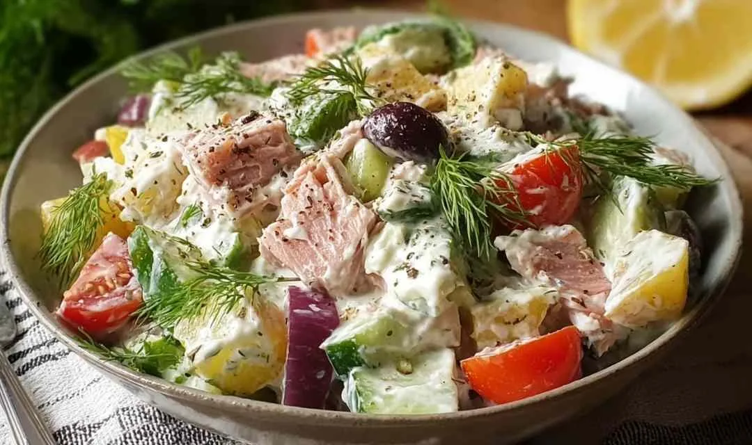 Tuna and white bean salad with lemon vinaigrette in white bowl garnished with fresh parsley