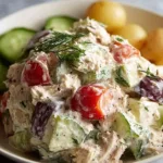 Tuna and white bean salad with lemon vinaigrette in white bowl garnished with fresh parsley