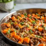 Cheesy Tex-Mex Ground Beef Sweet Potato Skillet