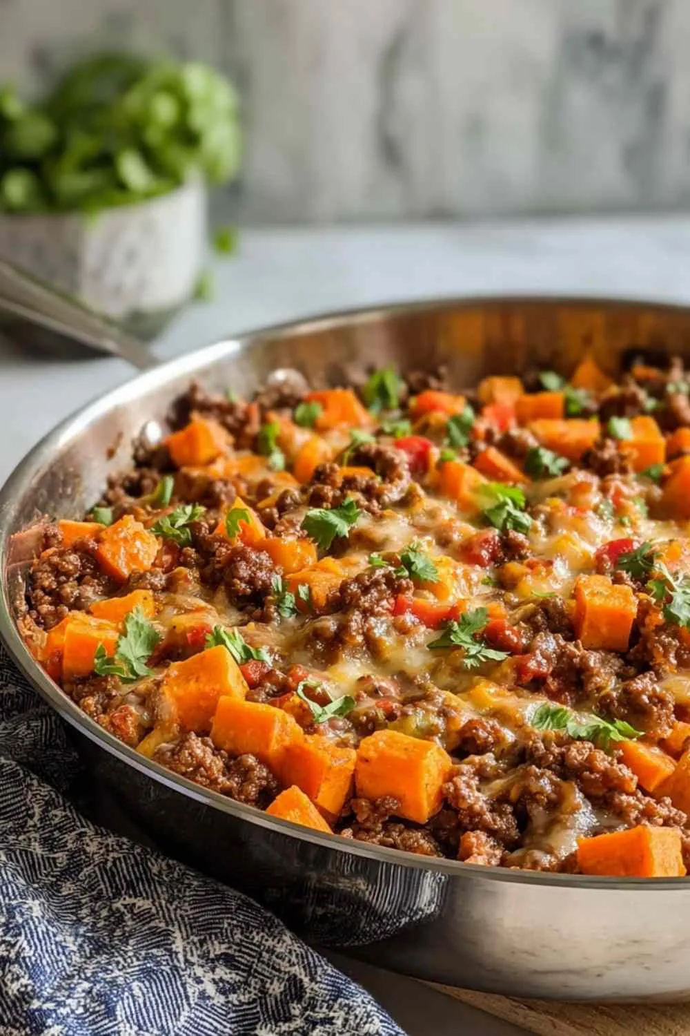 Cheesy Tex-Mex Ground Beef Sweet Potato Skillet