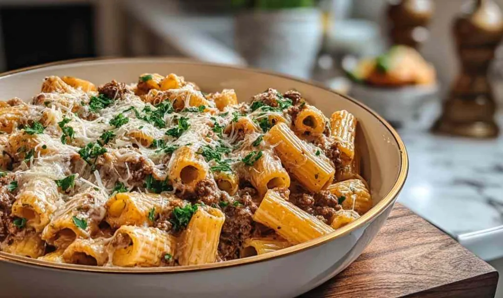 Creamy Parmesan Beef Rigatoni