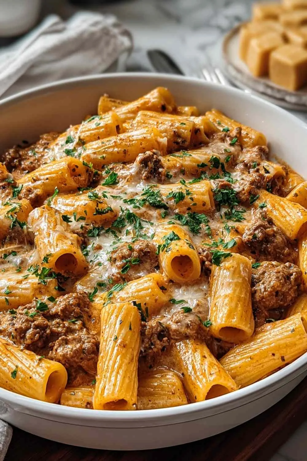 Creamy Parmesan Beef Rigatoni