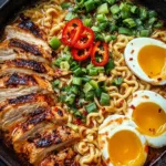 Fiery Chicken Ramen with Creamy Garlic Sauce