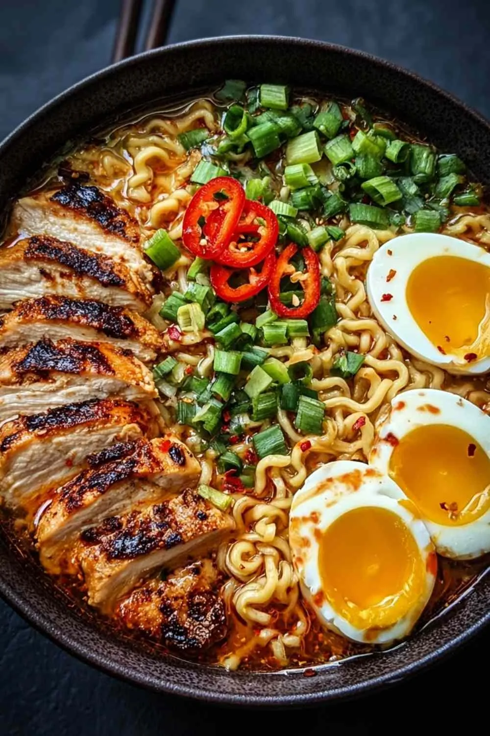 Fiery Chicken Ramen with Creamy Garlic Sauce