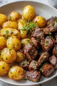 Garlic Butter Steak Bites and Potatoes
