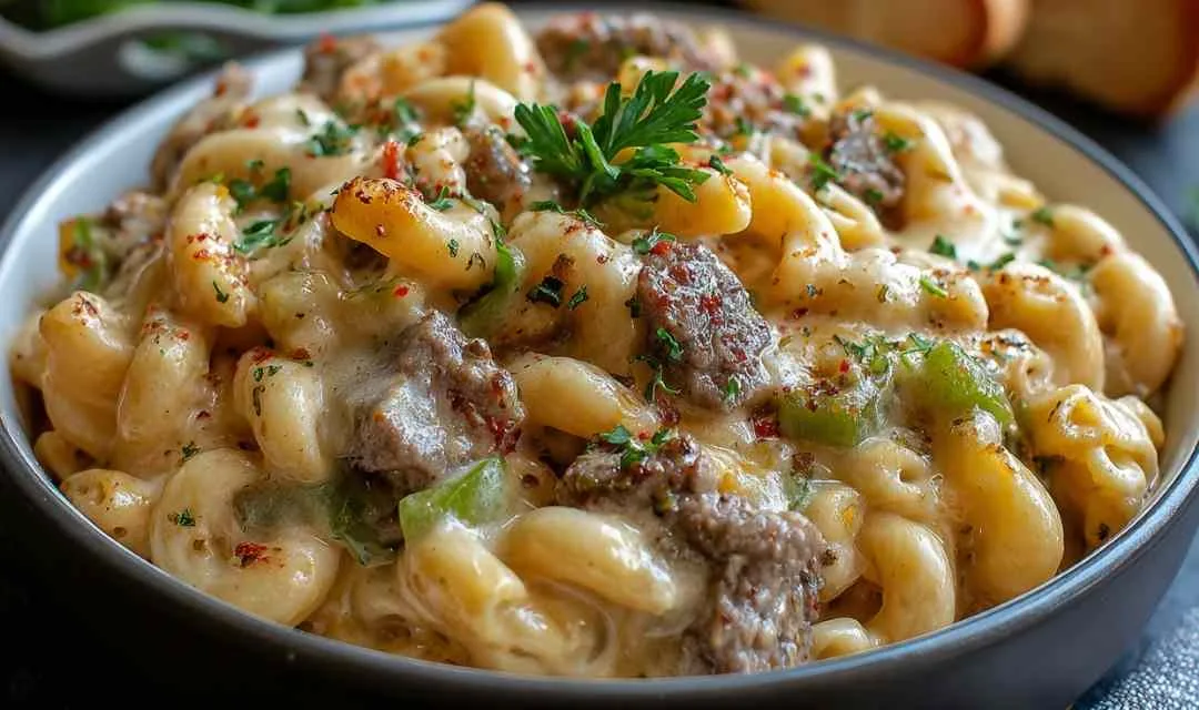 High-Protein Creamy Philly Cheesesteak Mac & Cheese