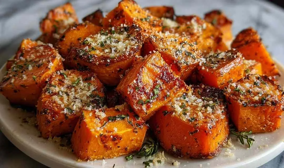 High Protein Garlic Parmesan Roasted Sweet Potatoes with Chicken and Chickpeas