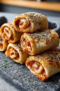 Cross section of high protein pepperoni pizza roll showing beef filling cheese and crispy wrap