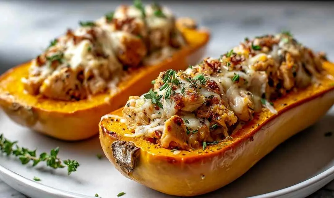 Honey Roasted Butternut Squash Stuffed with Chicken: A Golden, Protein-Packed Comfort Meal