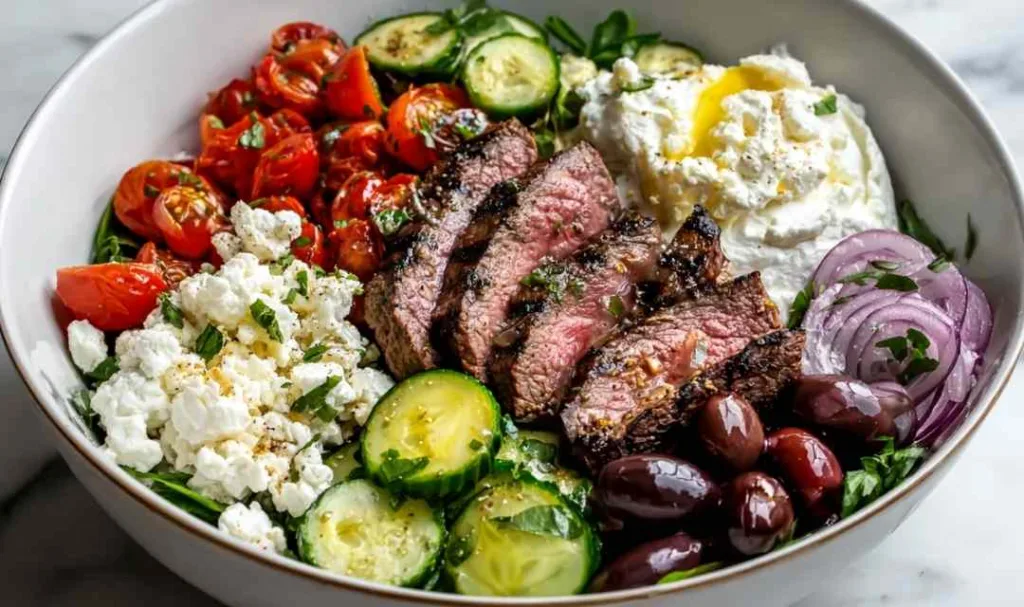 Mediterranean Steak Bowl Healthy 30-Minute Dinner with Tzatziki
