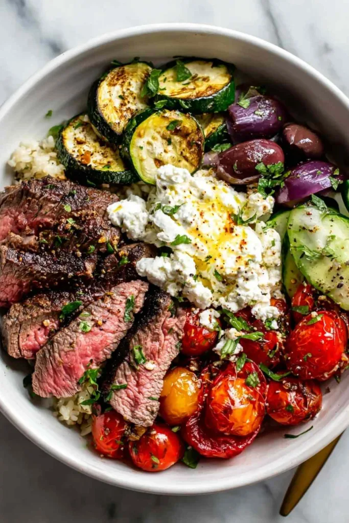 Mediterranean Steak Bowl Healthy 30-Minute Dinner with Tzatziki
