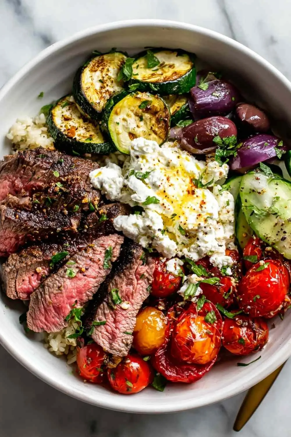 Mediterranean Steak Bowl Healthy 30-Minute Dinner with Tzatziki