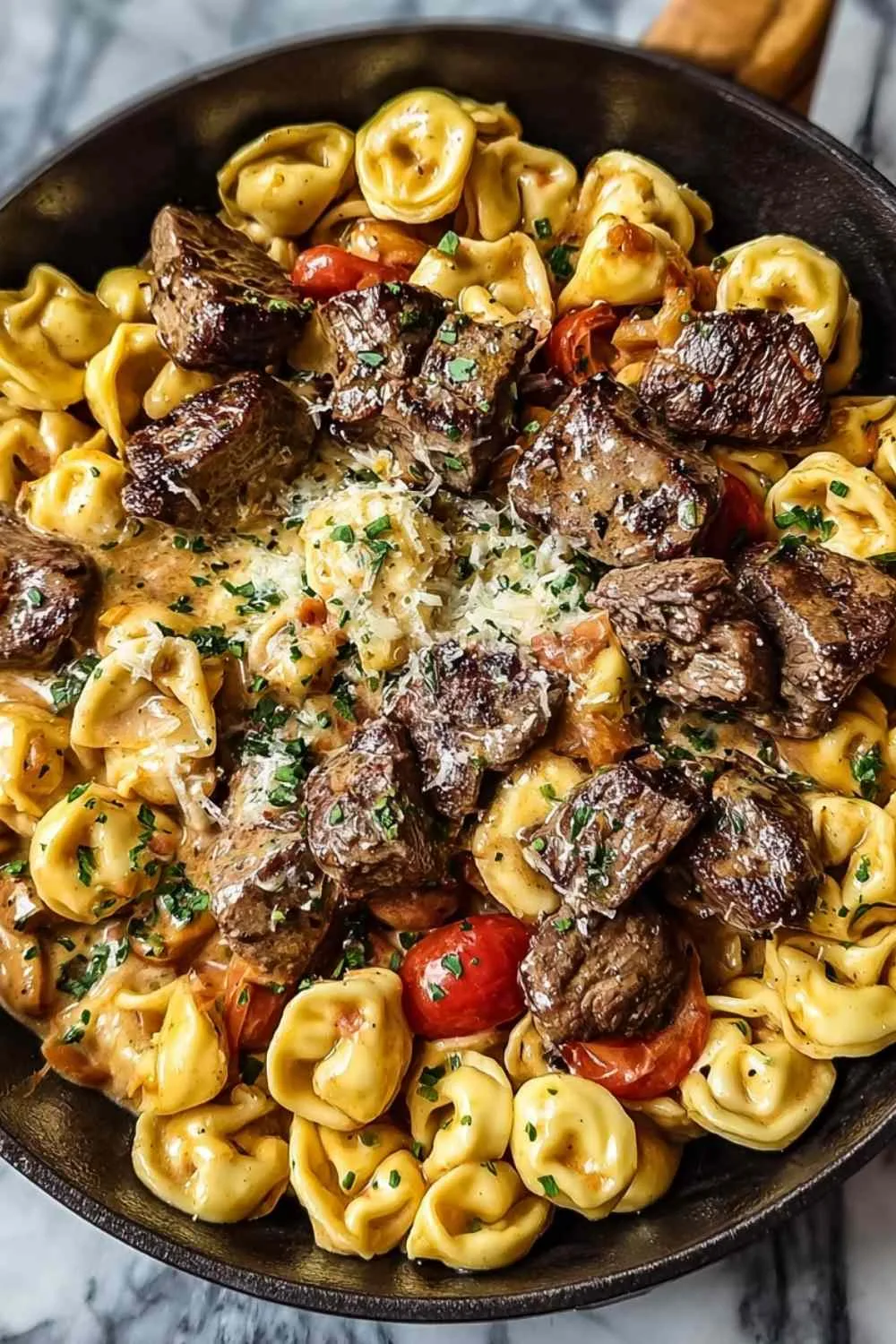 One-Pan Cowboy Butter Tortellini Steak Bites