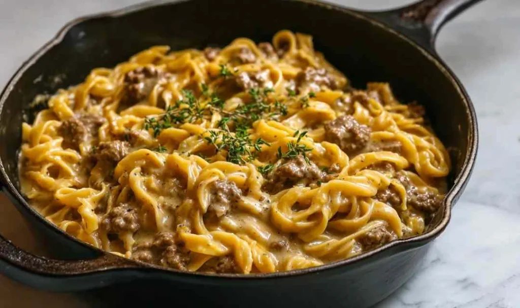 One-Pot Creamy Beef and Garlic Butter Pasta