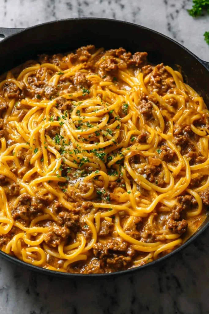 One-Pot Creamy Beef and Garlic Butter Pasta