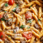 One pot creamy tomato beef pasta