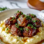 Salisbury Steak Meatballs With Garlic Herb Mashed Potatoes
