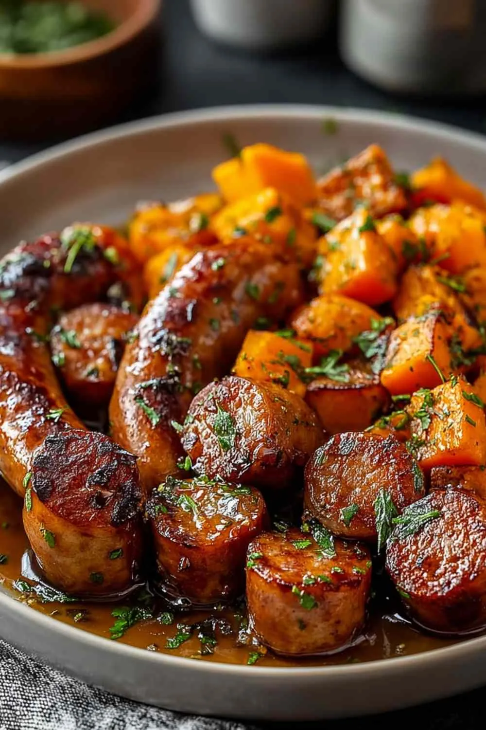 Sausage and Sweet Potatoes with Honey Garlic Sauce