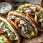 Sheet pan chicken pitas with herby ranch slaw and avocado on warm pita bread