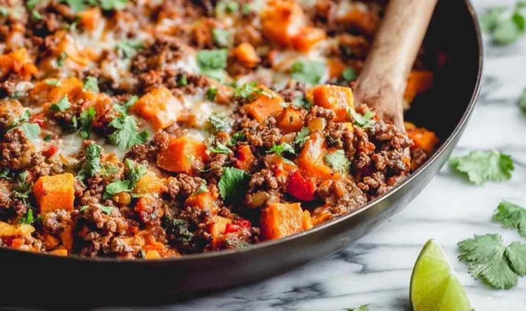 Southwest Ground Beef and Sweet Potato Skillet