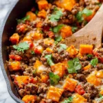 Southwest Ground Beef and Sweet Potato Skillet