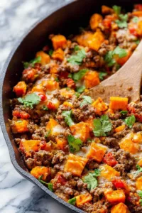 Southwest Ground Beef and Sweet Potato Skillet