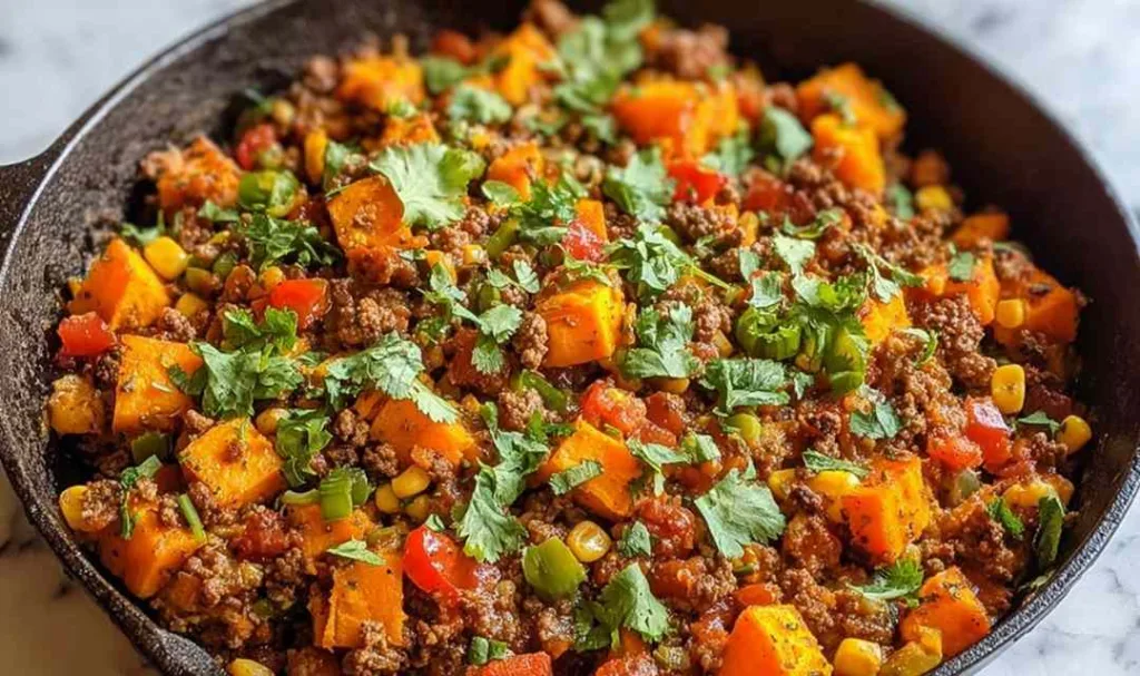 Southwest ground beef sweet potato skillet