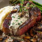 Steak with Bourbon Garlic Cream Sauce