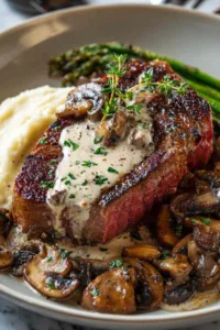 Steak with Bourbon Garlic Cream Sauce