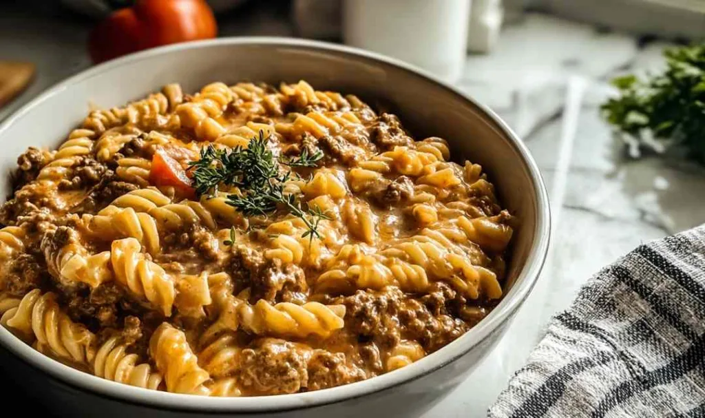 Stovetop Creamy Ground Beef Pasta