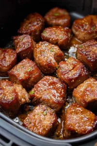 Air Fryer Garlic Butter Steak Bites with golden sear