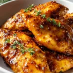 Sliced maple glazed chicken breast showing juicy interior texture
