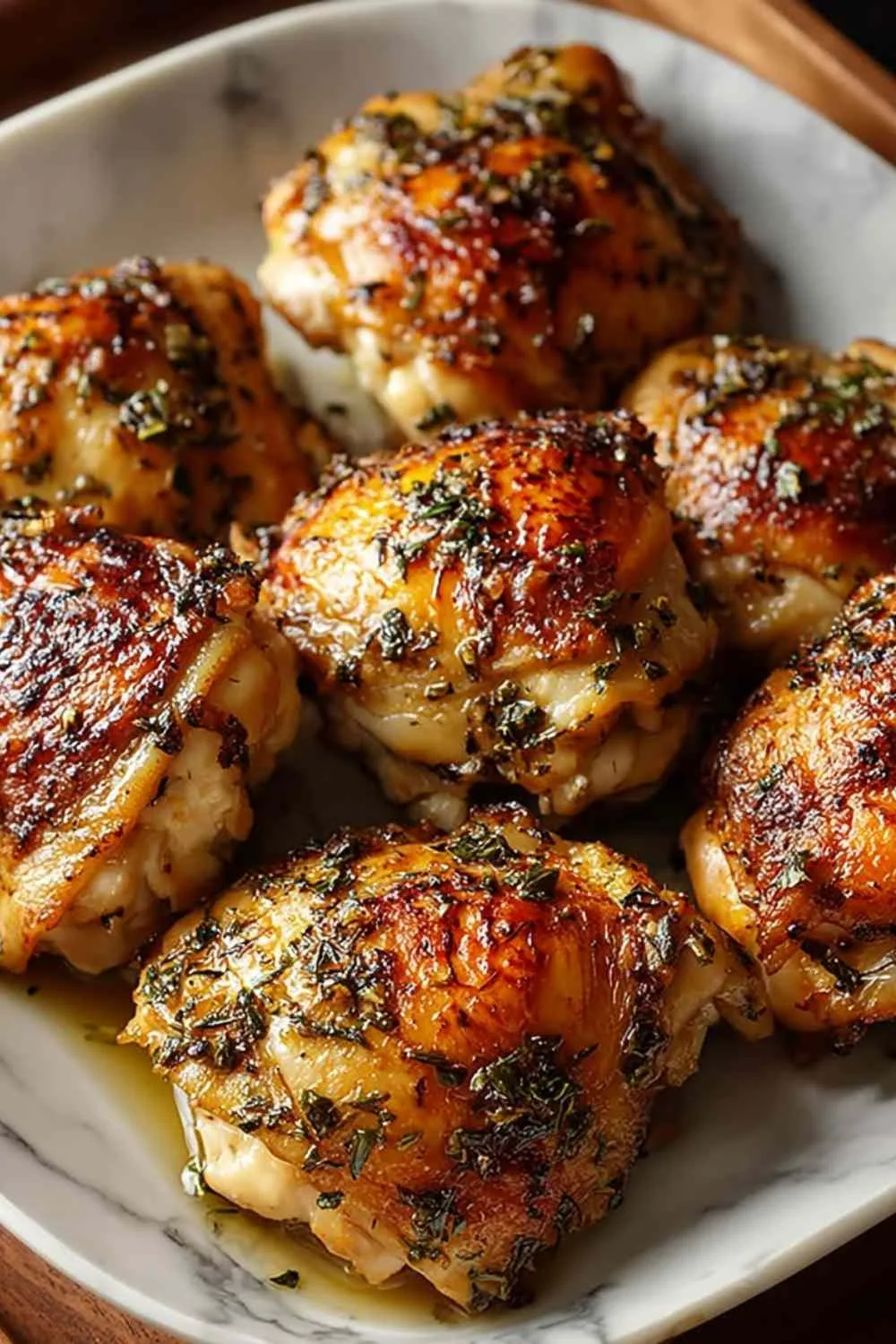 Sliced boneless skinless chicken thighs served on plate with vegetables