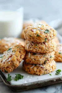 Mediterranean Breakfast Protein Biscuits arranged in freezer containers for meal prep