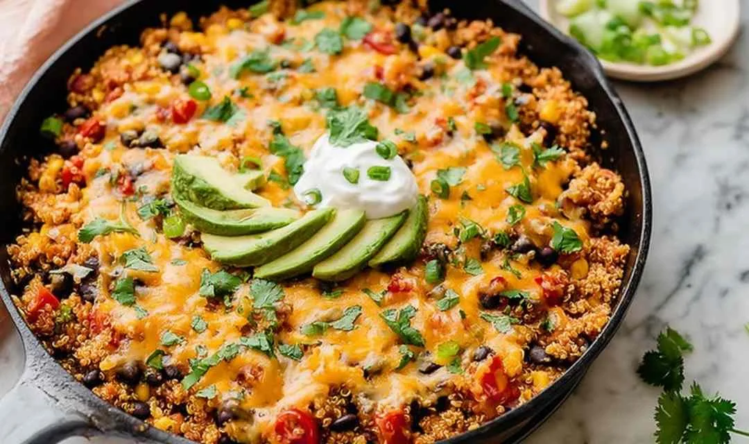 Cheesy Quinoa Black Bean Taco Skillet