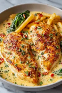 Raw chicken fillets seasoned with salt and pepper ready for cooking in olive oil